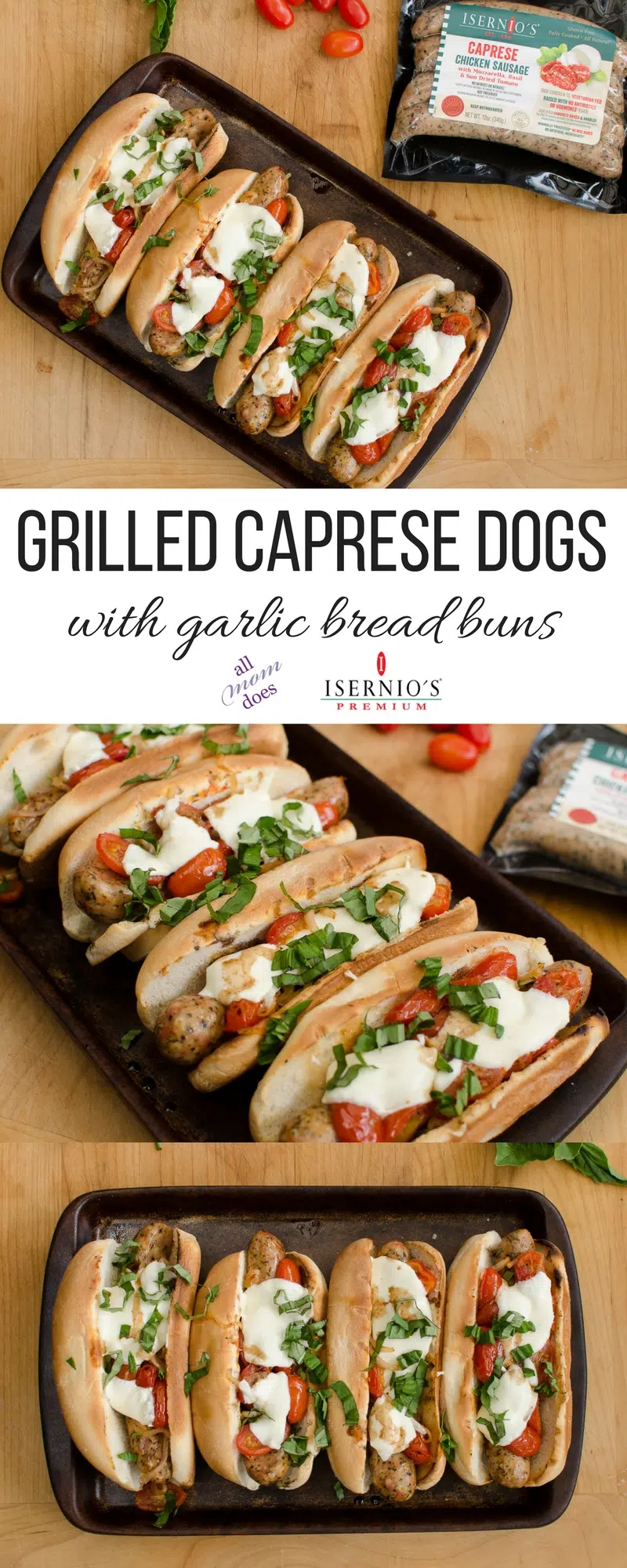 Grilled Caprese Dogs Recipe #hotdogs #chickensausage #caprese