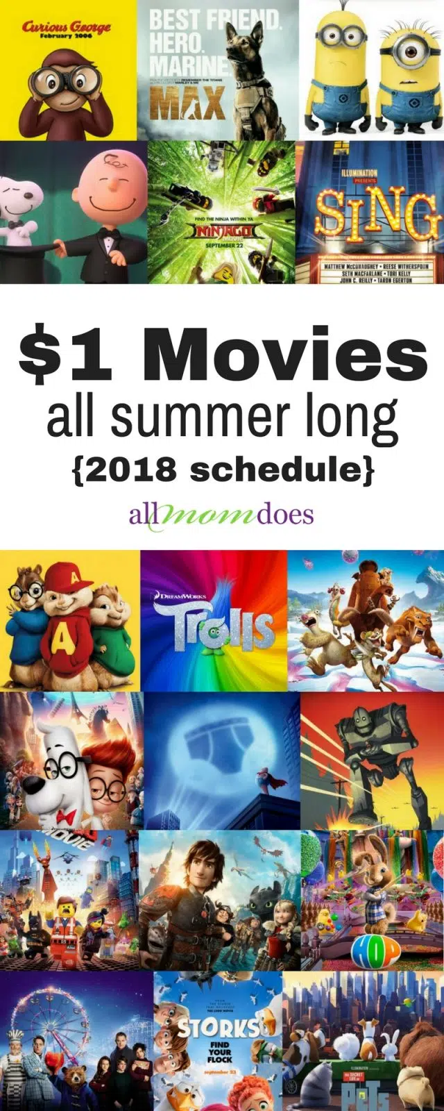 2018 Movie Schedule for the Regal Summer Movie Express - $1 movies all summer long! Cheap activity for kids! #movies #summerfun