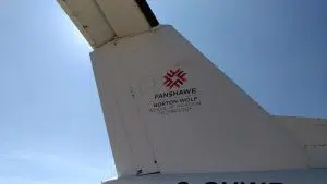 Fanshawe College's logo sits on the side of the newly donated Dash 7