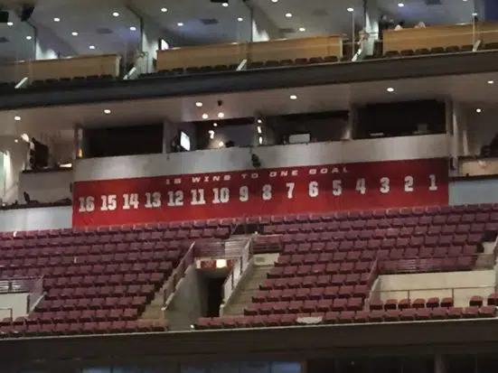 United Center's playoff win countdown. Cute. (Photo credit: ESPN 102.5 The Game / Ryan Porth)