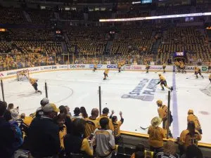 Fans stand on the glass during warmups prior to Game 4. (Photo credit: ESPN 102.5 The Game / Ryan Porth)