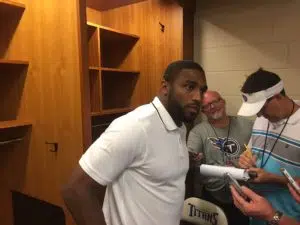 Nashville, TN - August 27, 2017 - Nissan Stadium - Wesley of the Tennessee Titans speaks with the media after a preseason loss (Photo by Buck Reising, ESPN Nashville).