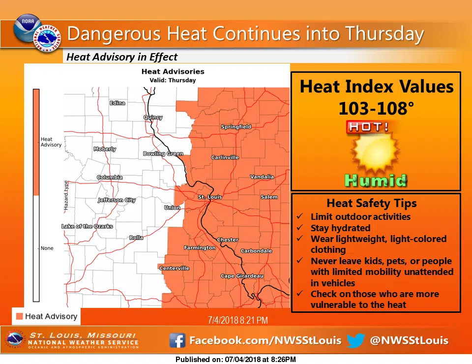 Heat Advisory Remains In Effect Until 8 Pm Today Vandalia Radio