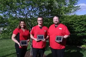 At the 2017 Lake Land College Associate Degree in Nursing Pinning Ceremony graduating nurses received their pins. Three students received awards during the ceremony. Pictured left to right are: Christine Martin, Toledo, recipient of the Associate Degree Nursing Peer Award; Brennan Debenham, Effingham, recipient of the Marilyn Fuqua Thompson Nursing Award and Jeremiah Roberts, Effingham, recipient of the Associate Degree Nursing Peer Award.