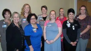 Pictured left to right are: Pictured left to right: Kim Uphoff, Lisa Hernandez, Kaitlin Denson, Denise Foley, Michelle Buenker, Kayla Ogle, Courtney Croy, Rachel Clark, and Toni Lampe.