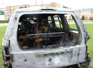 The interior of the vehicle was destroyed in the fire.