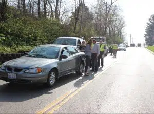 A five-vehicle crash shut down E. Fayette Monday afternoon. 