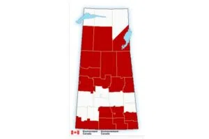 A map showing weather warnings in effect for Saskatchewan on July 27, 2017. (Environment Canada)