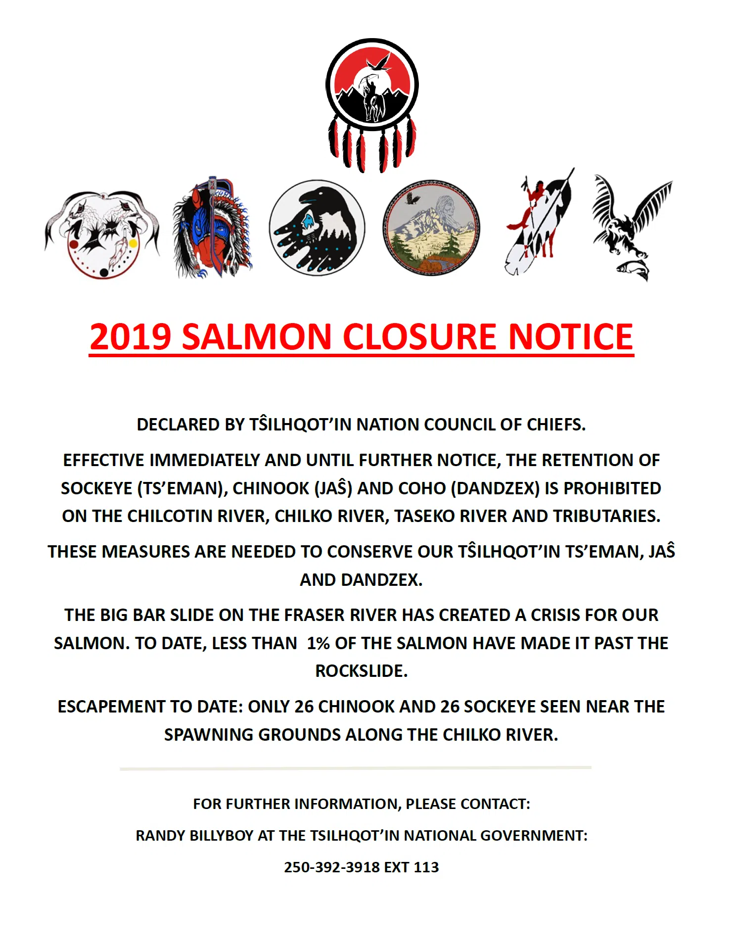 Tŝilhqot’in National Government issues salmon closure due to Fraser