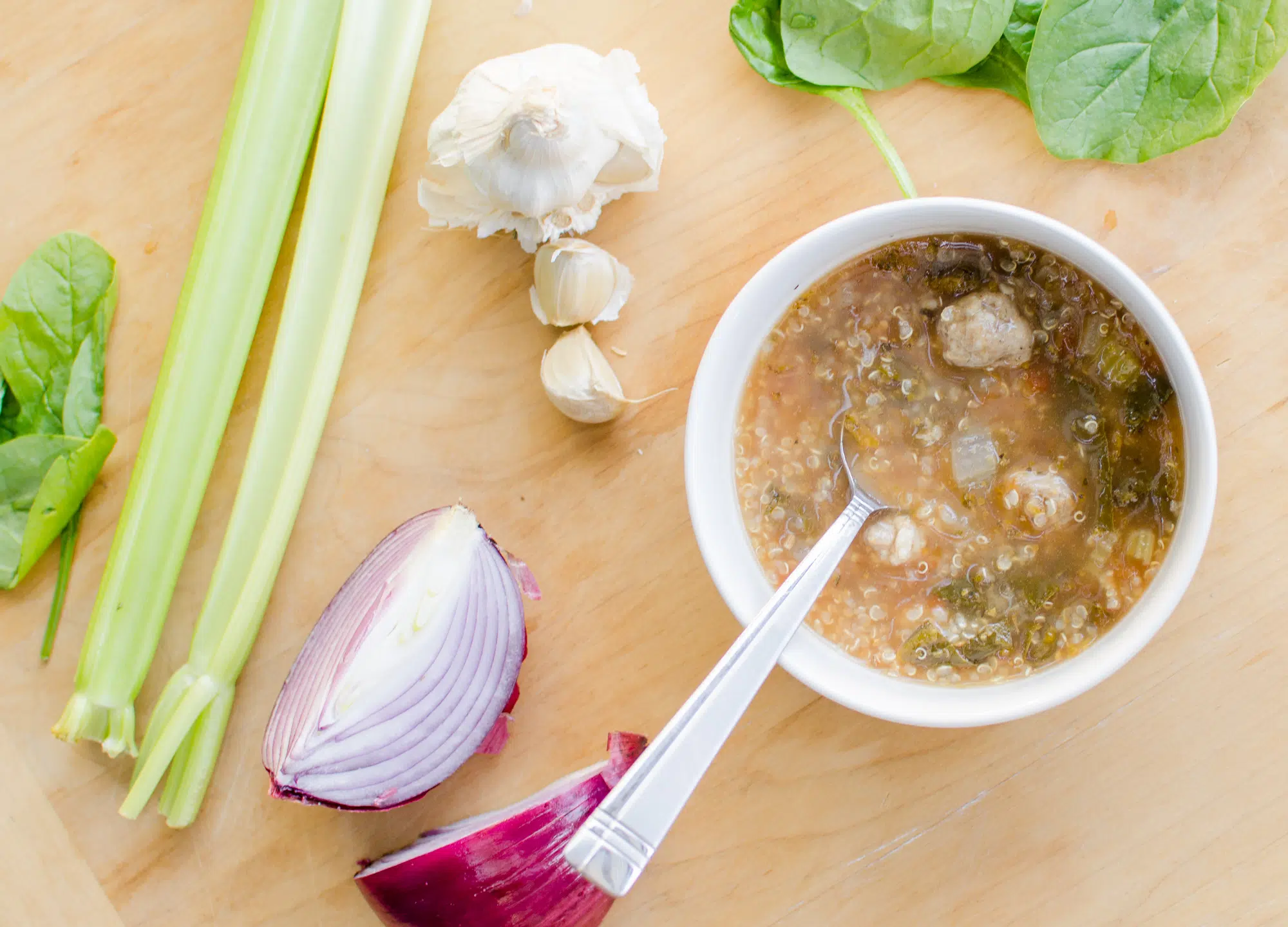 Italian Sausage Soup with Quinoa and Spinach allmomdoes