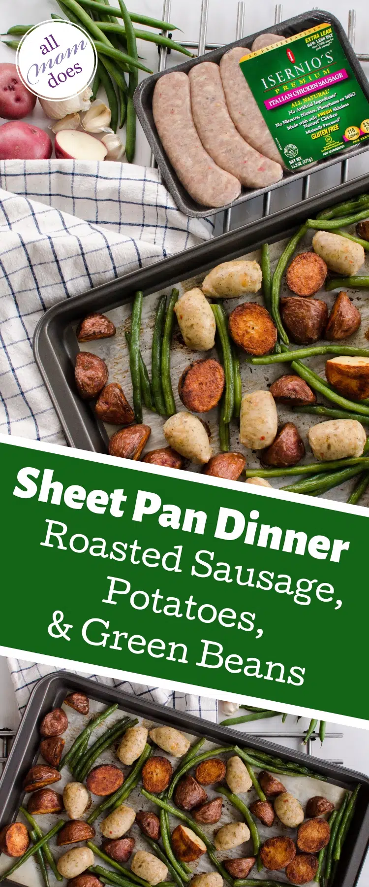 Sheet Pan Dinner - Roasted Sausage, Potatoes, and Green Beans easy recipe #simplesupper #easyrecipe #familydinner