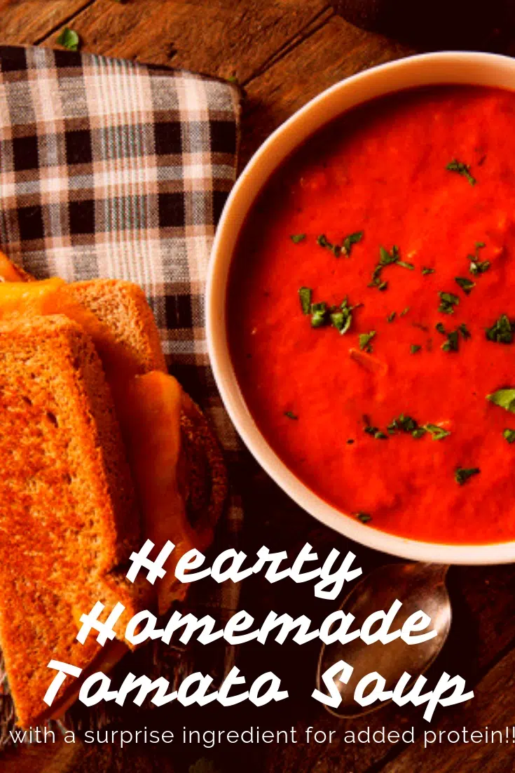 Hearty Homemade Tomato Soup with Protein - see the secret ingredient in this soup recipe! #soup #souprecipe #soupseason