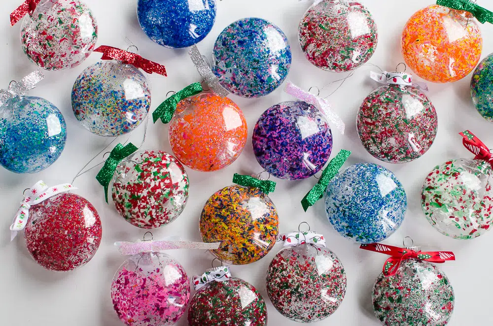 DIY Speckled Crayon Shaving Christmas Ornaments
