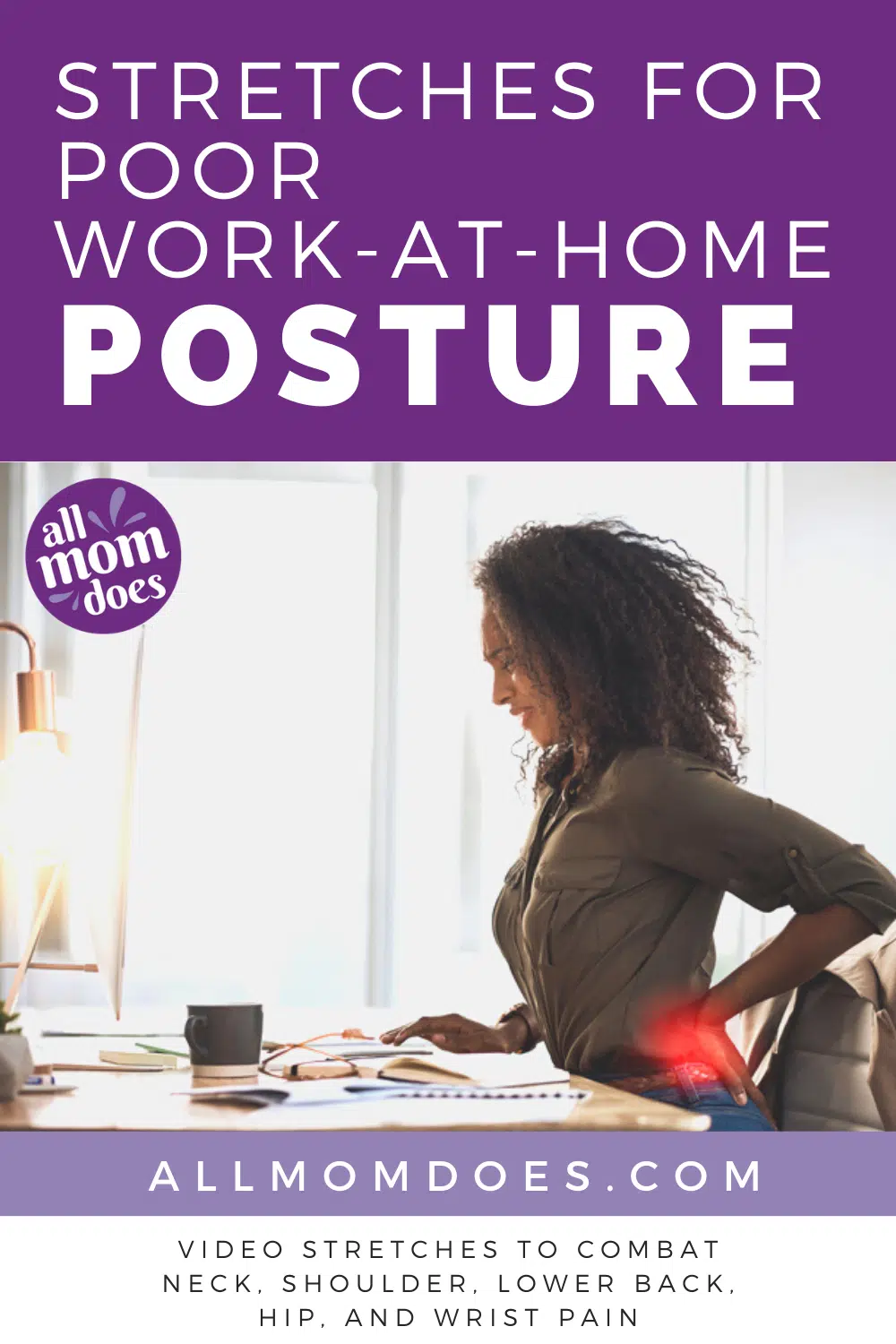 Video tutorial stretches for pain from sitting at a desk. Back pain, neck pain, shoulder pain, hip pain. 