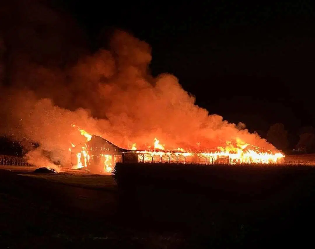 Barn destroyed after massive fire in Elbridge over the weekend
