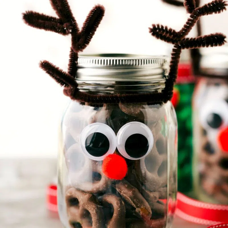 Reindeer Mason Jar Filled with Chocolates