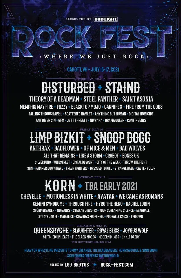 Rockfest Announces 2021 Line Up Includes Staind Disturbed Snoop Dogg Limp Bizkit Korn And More Razor 94 7 104 7 The Cutting Edge Of Rock