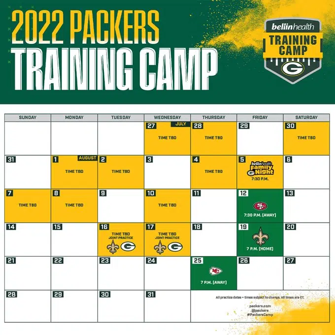 Packers unveil their training camp schedule