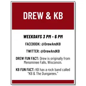 The Drew & KB Show airs weekdays from 3P - 6P on The Score!