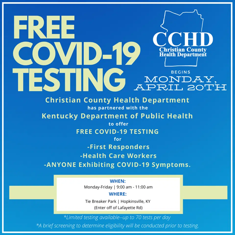 Cchd To Begin Free Covid-19 Testing Monday At Tie Breaker Park Whop 1230 Am News Radio