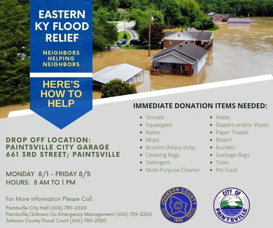 Donations for Flood Relief Accepted at Paintsville City Garage K94.7