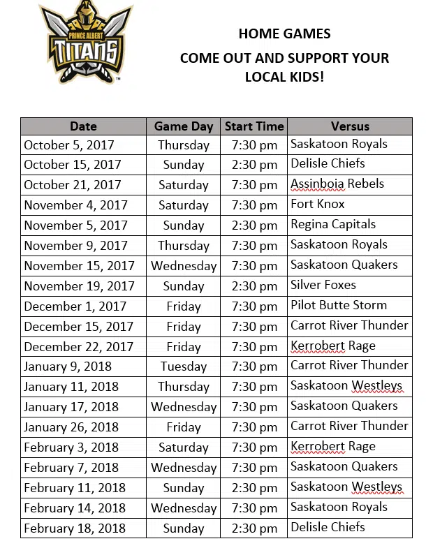 Titans Hockey Schedule | paNOW