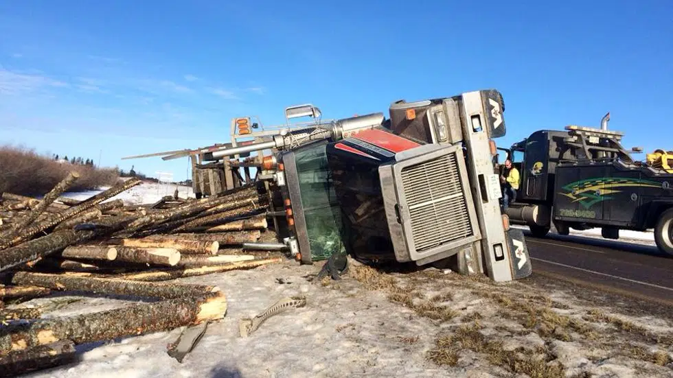 VIDEO Lumber truck rolls over on Hwy 2 paNOW