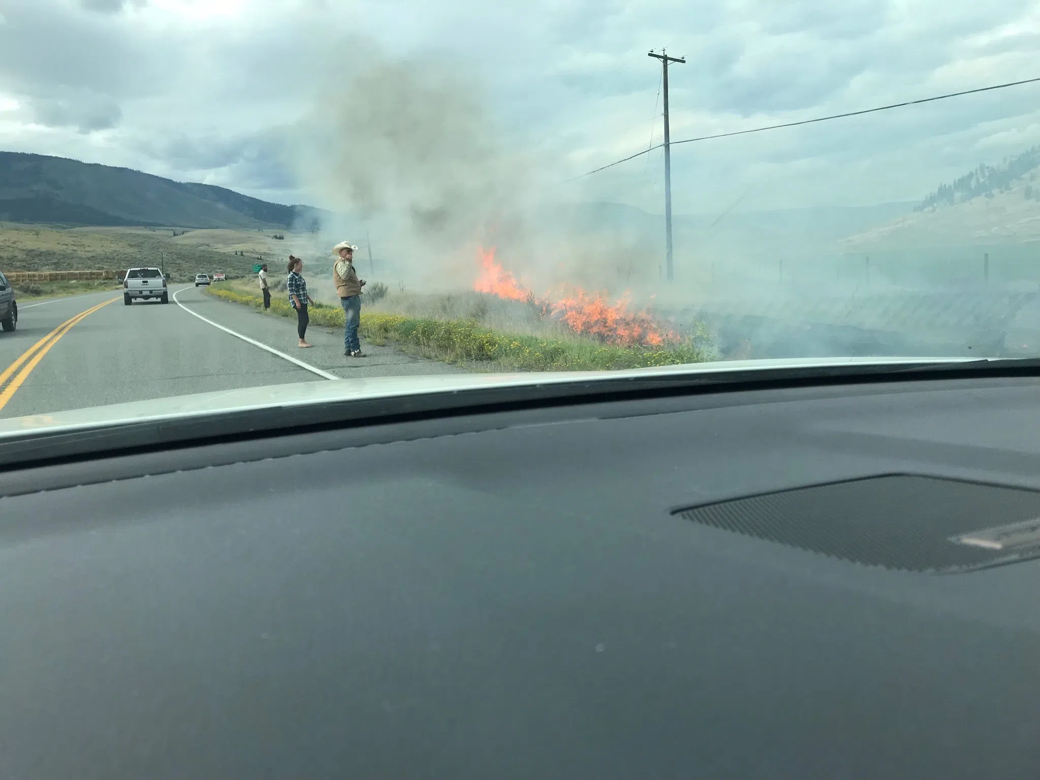 Crews battle two small wildfires next to TransCanada Highway south of