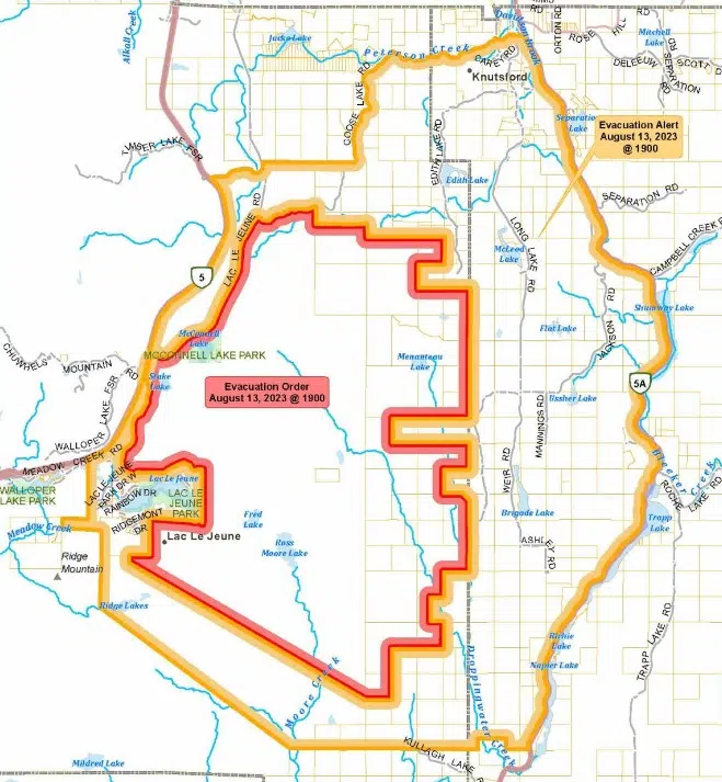 TNRD revises evacuation order south of Kamloops due to Ross Moore Lake