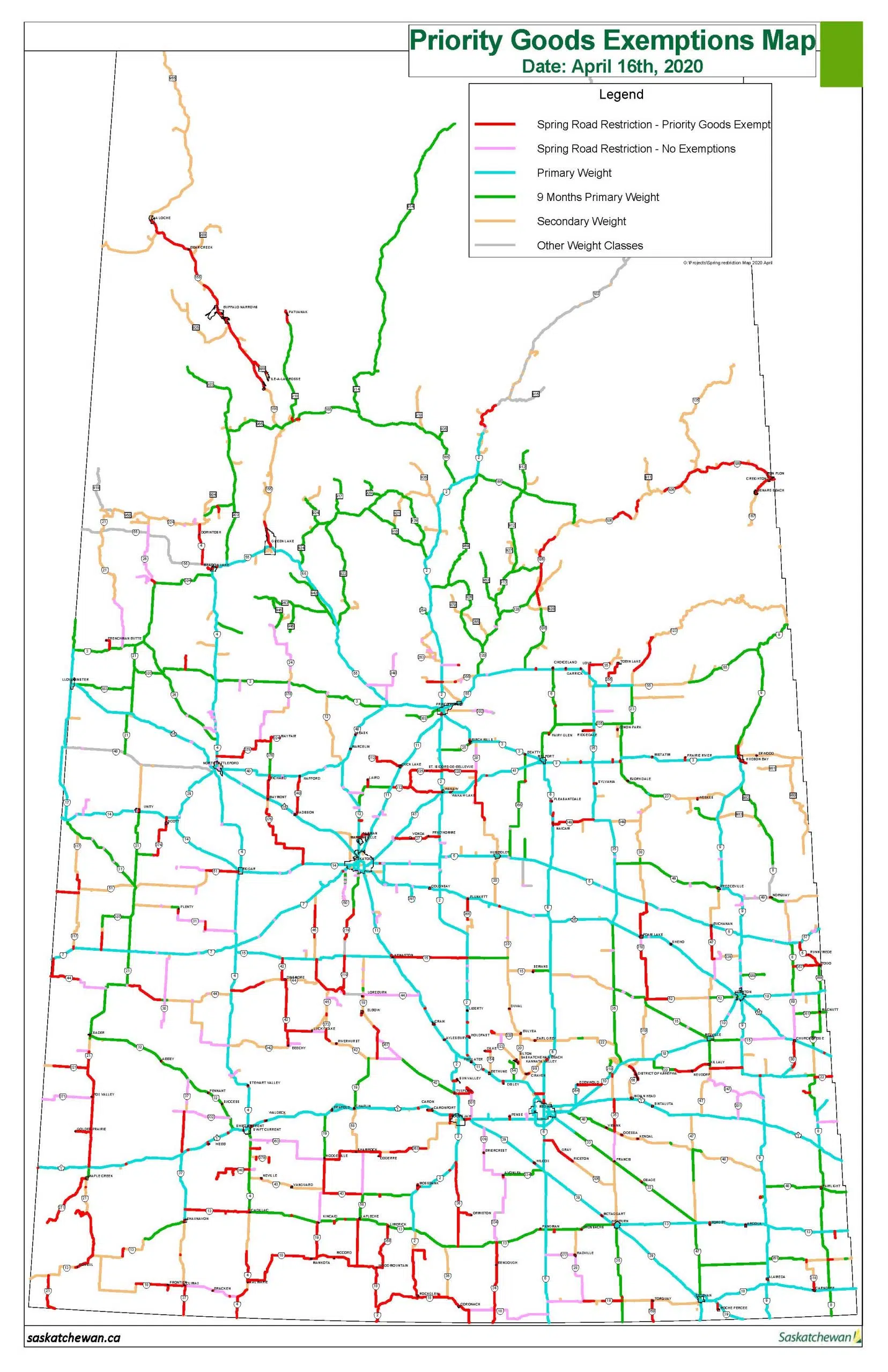 Sask Road Bans Map Easing Spring Road Bans | Country 600 Cjww