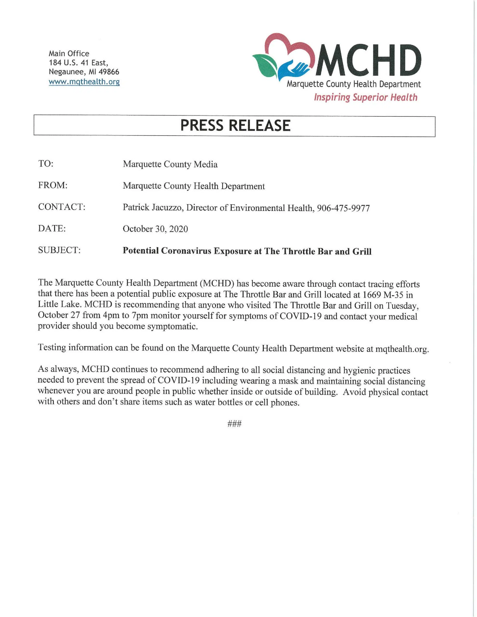 Little Lake’s Throttle Bar Listed As COVID Exposure Site