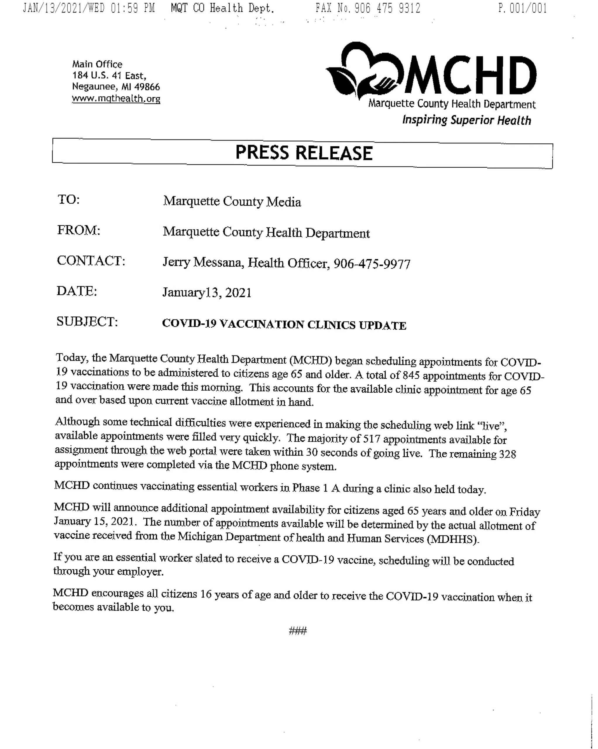 Marquette County Gives Update On Covid Vaccinations Radioresultsnetwork Com