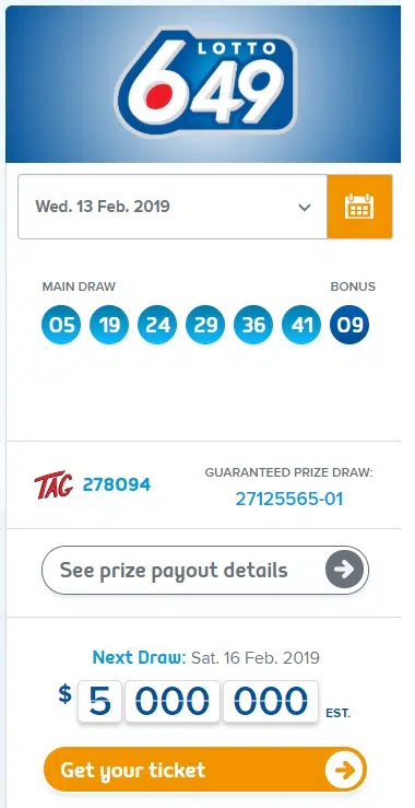 lotto payouts 16 february 2019