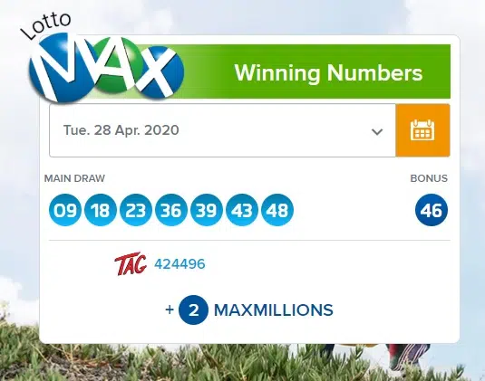winning lotto max numbers from last night