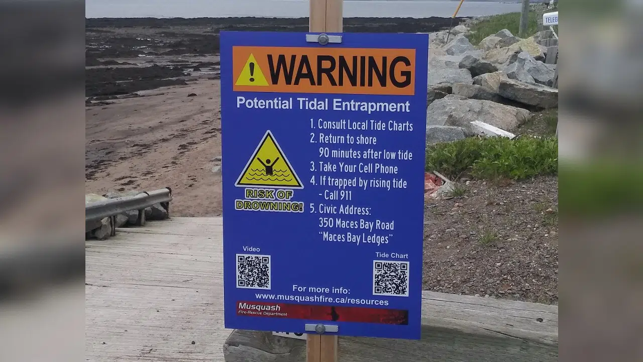 Safety Placard Posted At Maces Bay Ledges