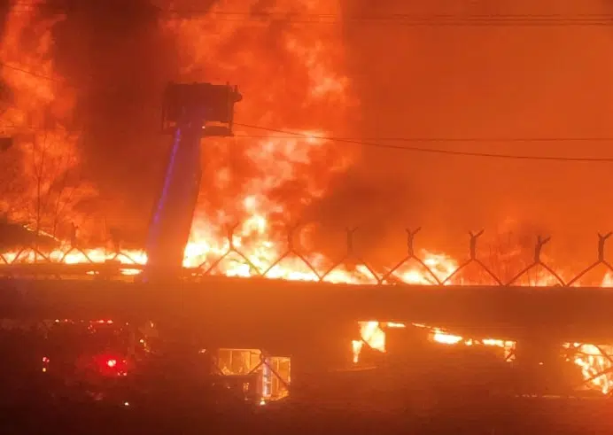 Major Fire Takes Over Former Lumber Yard