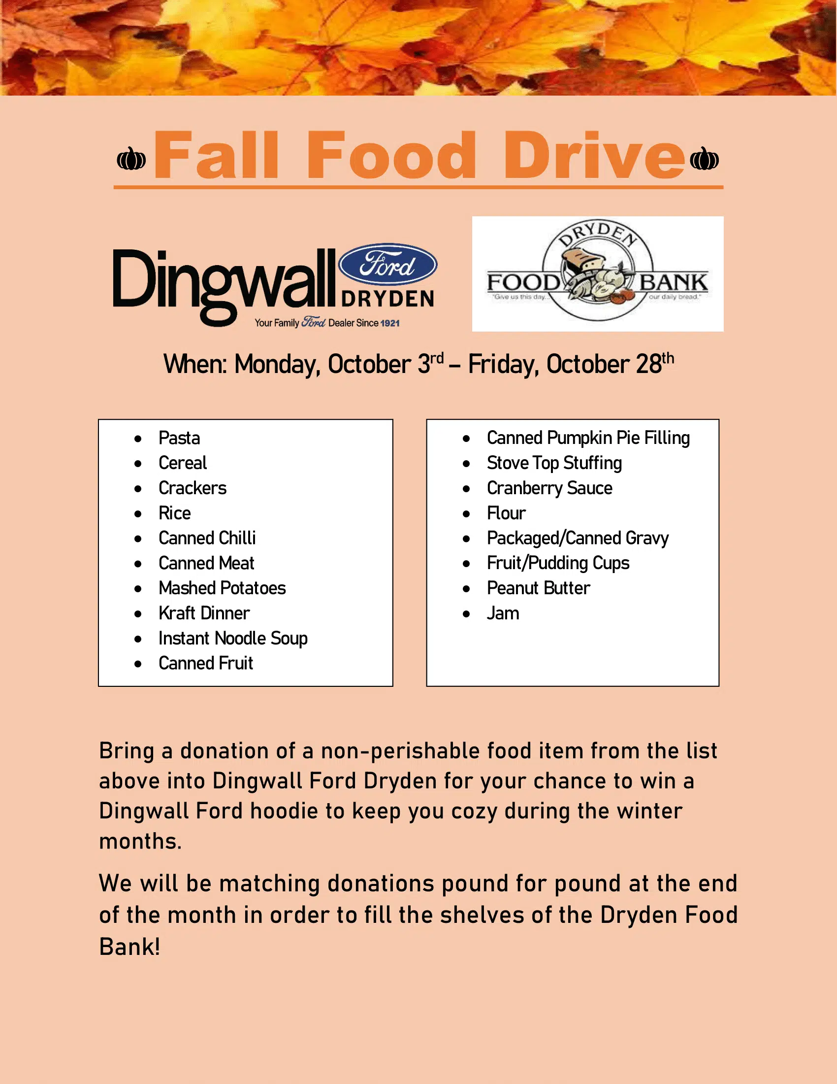 Fall Food Drive at Dingwall Ford in Dryden | CKDR