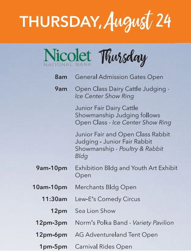 Manitowoc County Fair Schedule Thursday Seehafer News