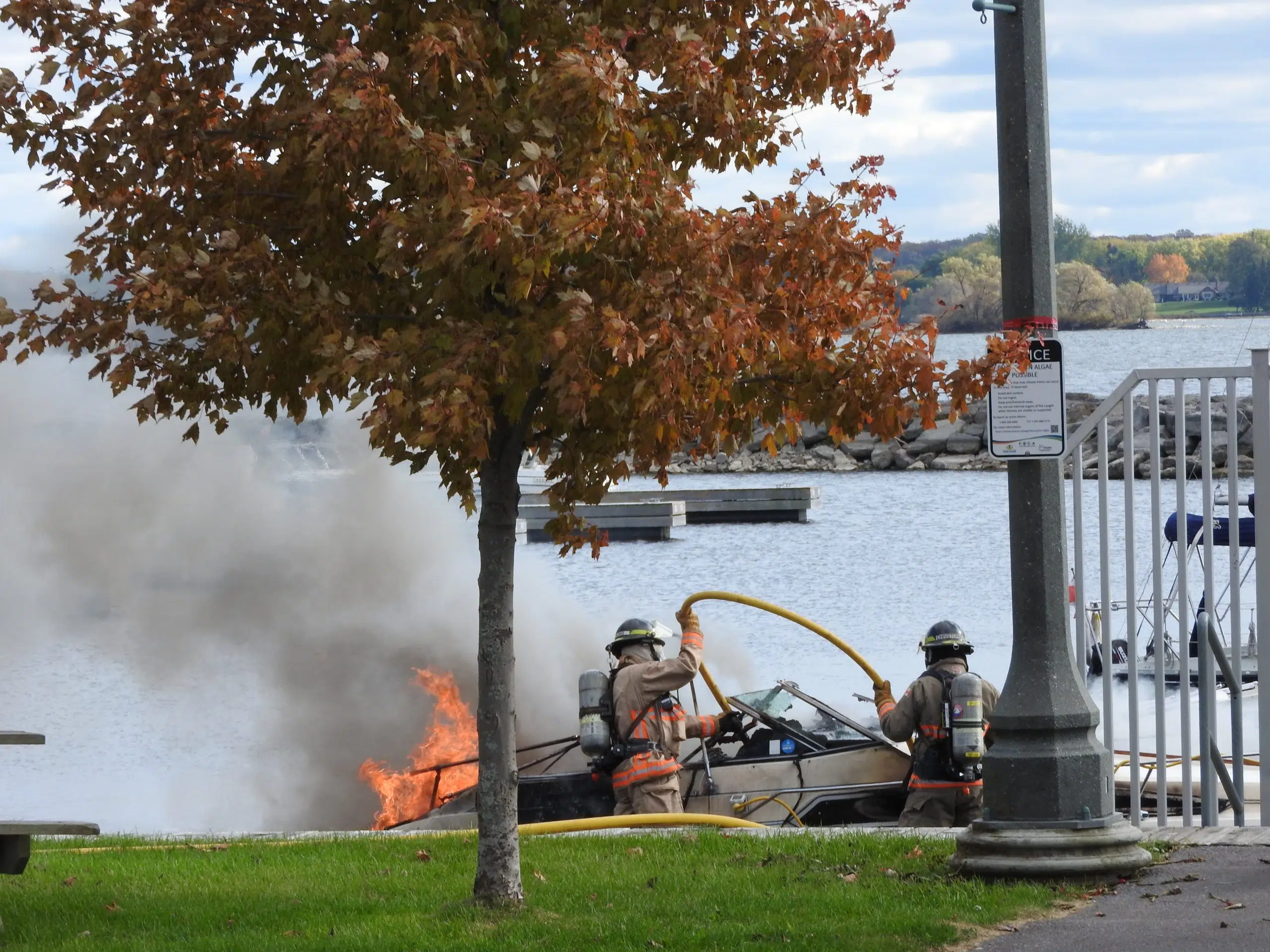 Boat fire at Meyers Pier in Belleville Quinte News