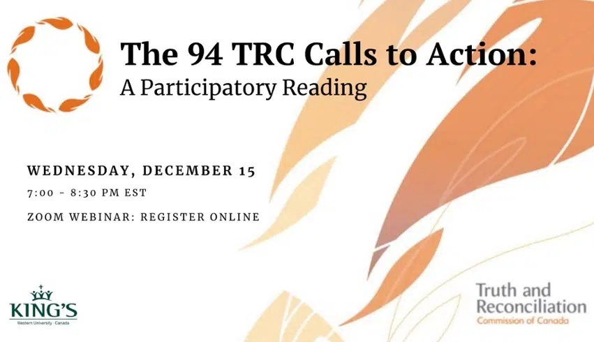 94 Calls to Action/ 94 Readers: King’s University holds reading of TRC’s Calls to Action