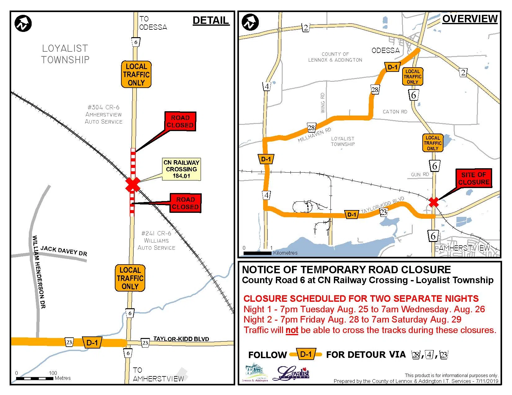 Temporary Road closure in Amherstview Napanee Today