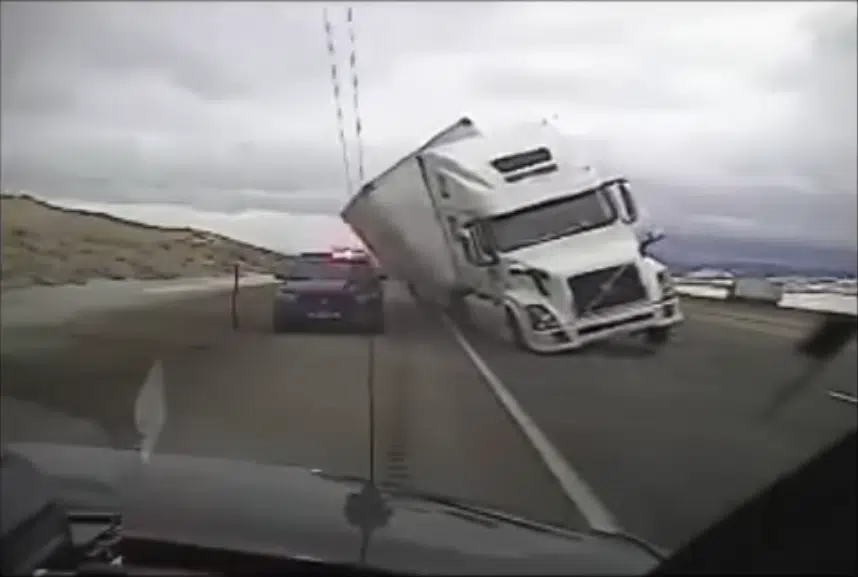 Semi Truck Crushes Patrol Car Video 1029 The Buzz 7069