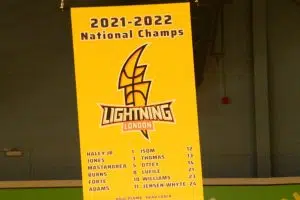 London Lightning championship banner on its way to the rafters (CJ Goater/XFM News)