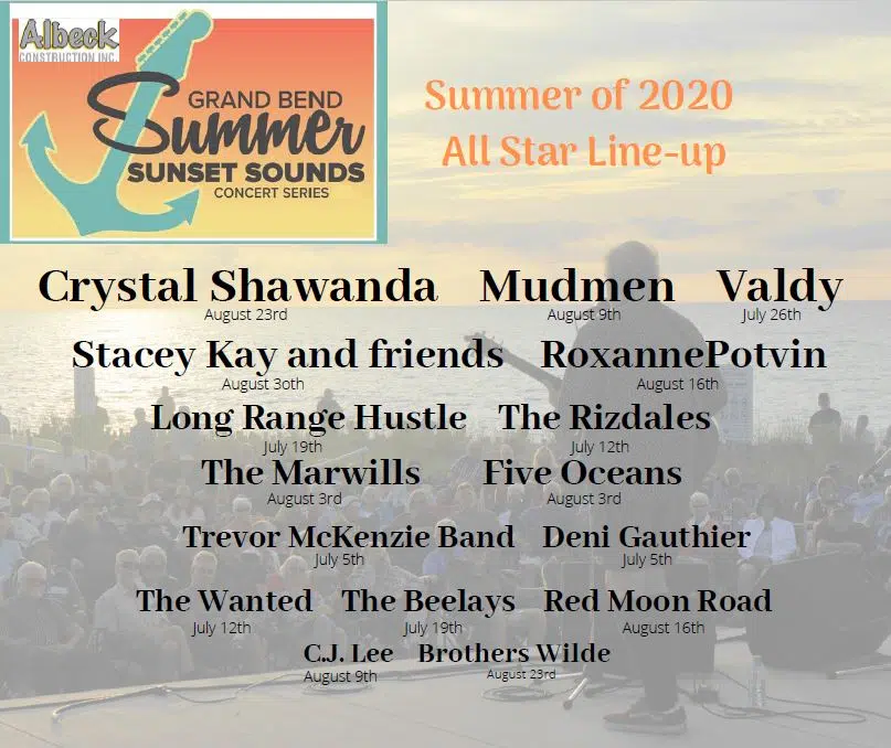 Grand Bend Summer Sunset Concert Series lineup 90.5 Exeter Today