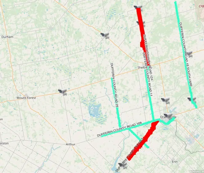 Dufferin County and OPP warn of road closures FM101 Orangeville Today