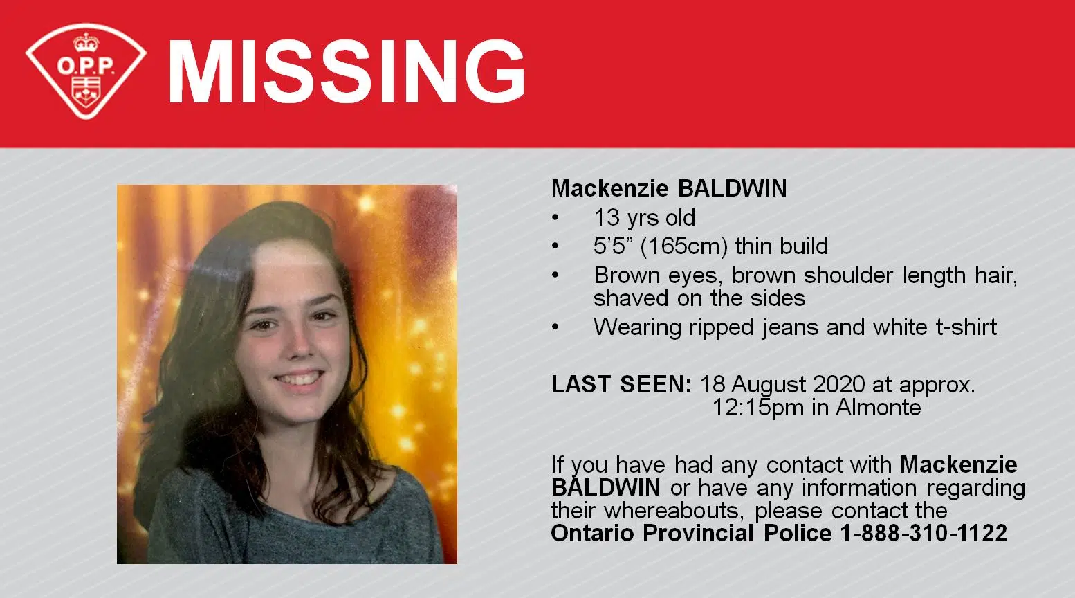 Missing 13 Year Old Last Seen In Almonte Oldies 107 7