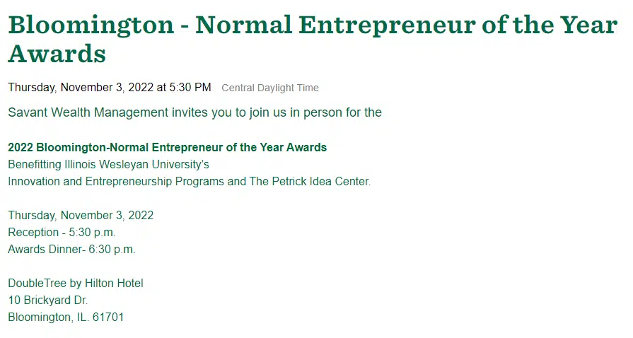 we are inviting you!Bloomington - Regular Entrepreneur of the Year Award