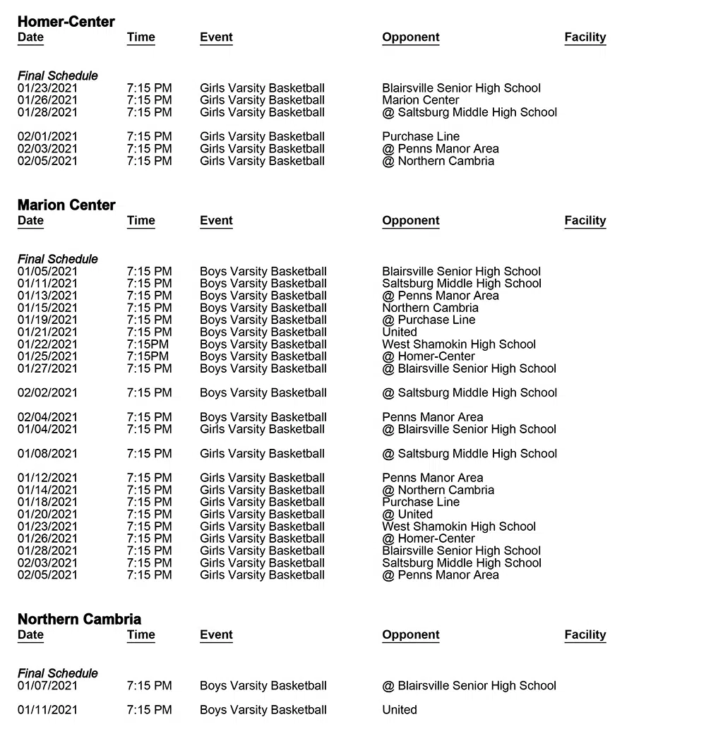 HERITAGE CONFERENCE RELEASES REVISED BASKETBALL SCHEDULES Indiana's Best Variety U92.5