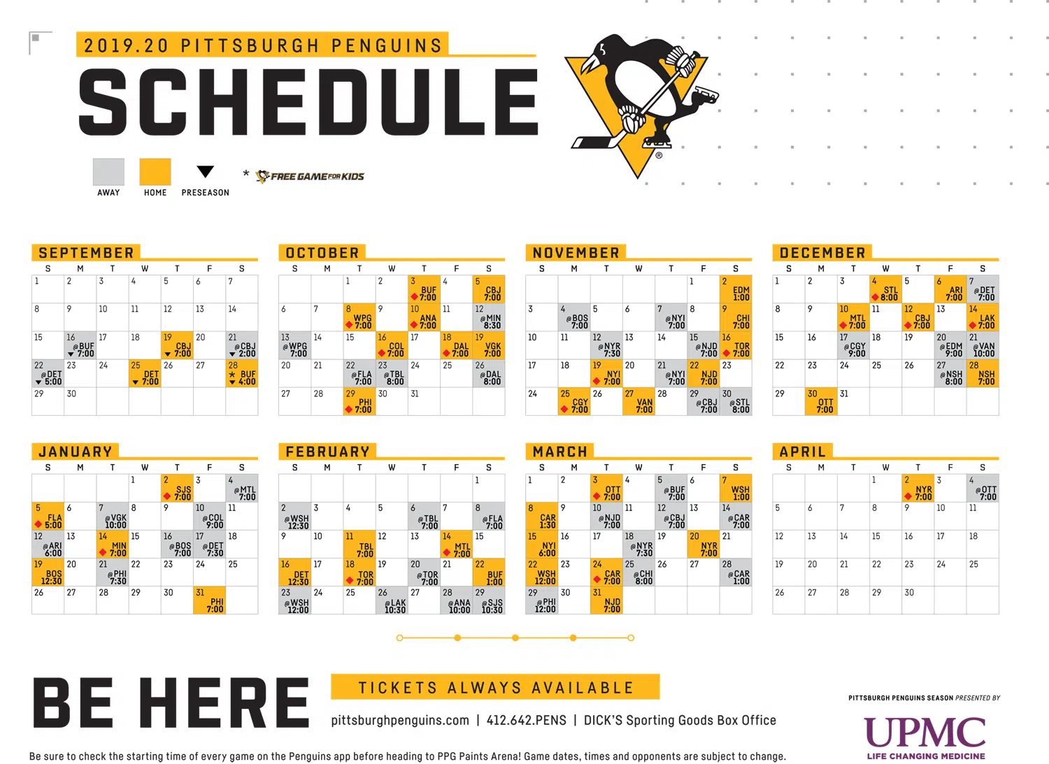 Pittsburgh Penguins Printable Schedule