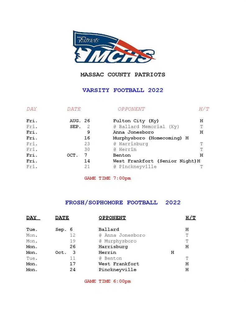 Massac County High School Football Schedule 2022 - WMOK